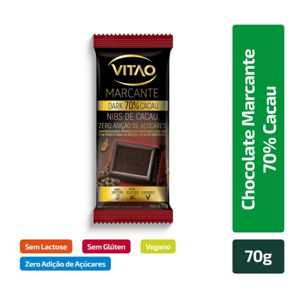 Chocolate Vitao Marcante Dark 70% com Nibs de Cacau Zero Açúcar 70g - Image 4