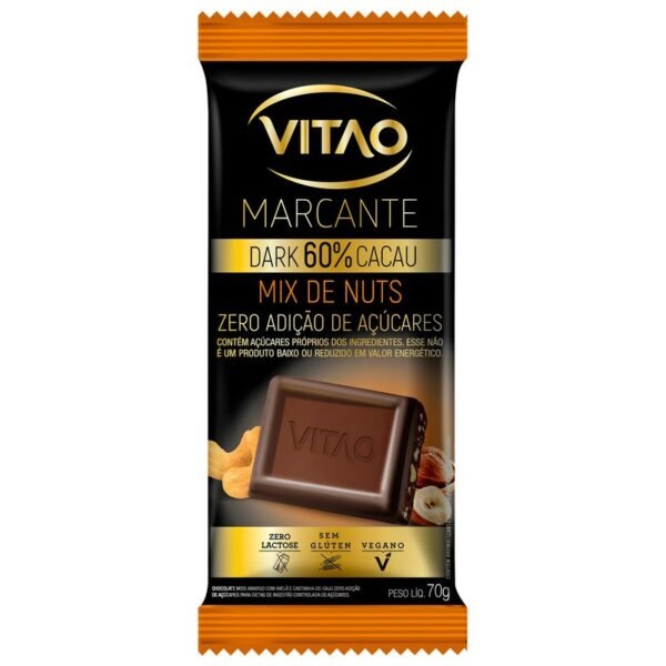 Chocolate Vitao Marcante Dark 60% Mix de Nuts Zero Açúcar 70g - Image 4
